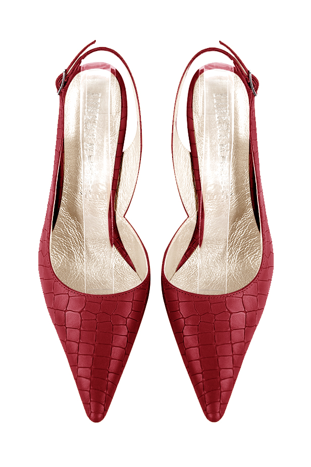 Cardinal red women's slingback shoes. Pointed toe. Very high slim heel. Top view - Florence KOOIJMAN